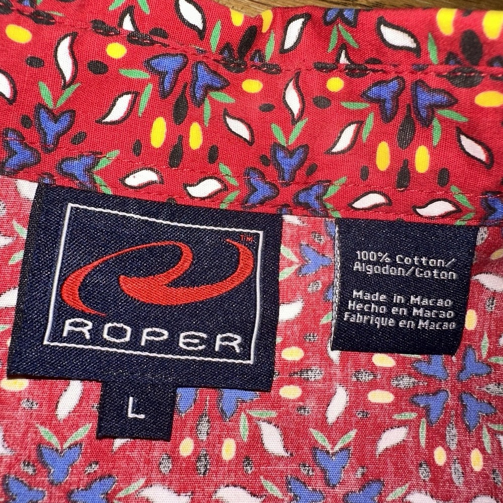 Vintage 90's Roper Western Red Geo Pearl Snap Shirt Aztec Rockabilly Women's L - Picture 4 of 8